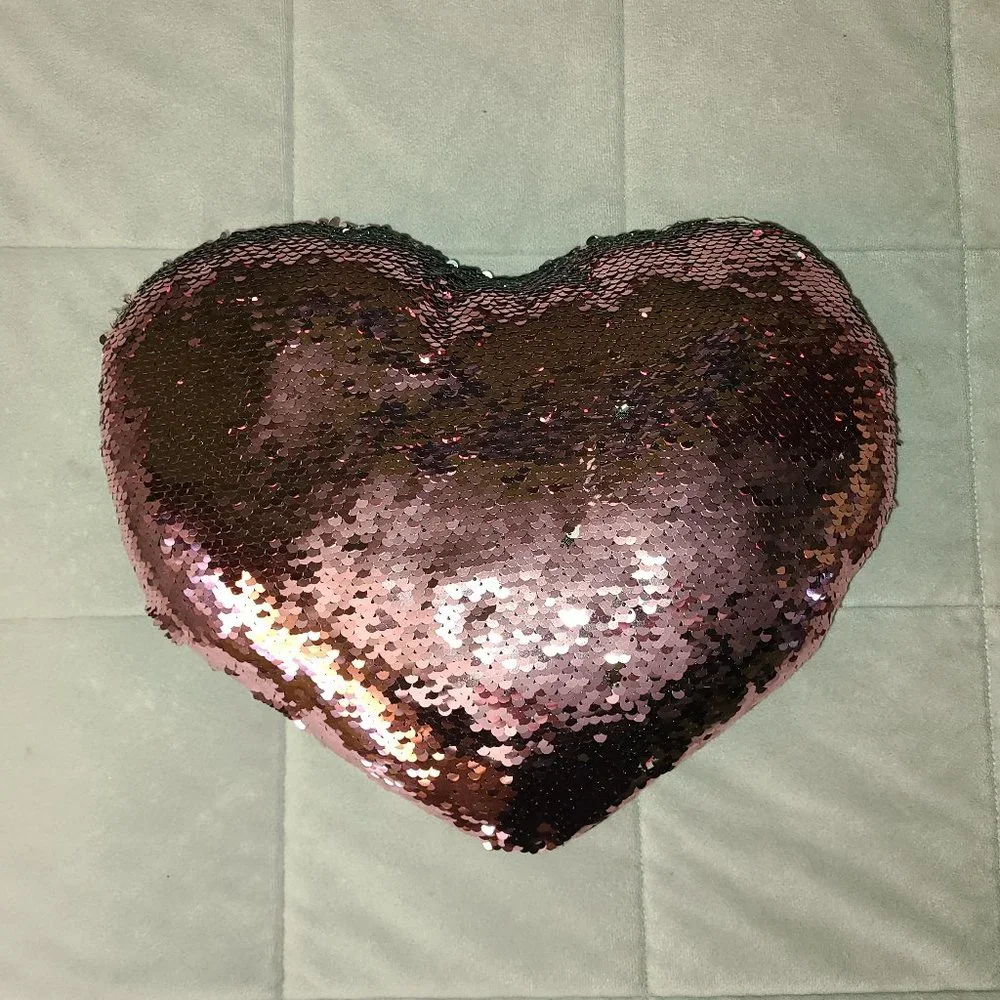 Heart Shaped Pink/Silver Sequined Pillow